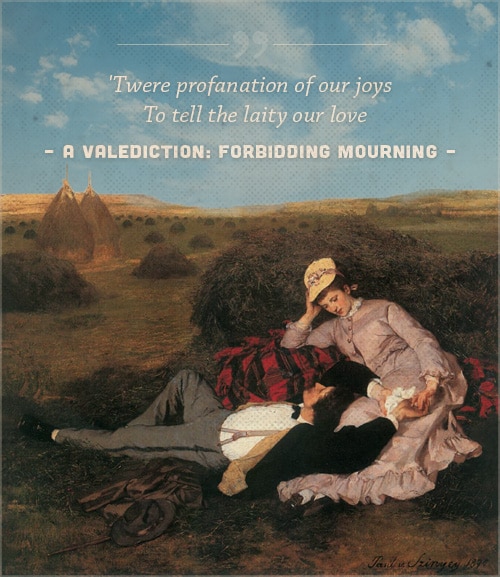 A valediction forbidding mourning, poem john donne, with a cover of a couple holding hands.