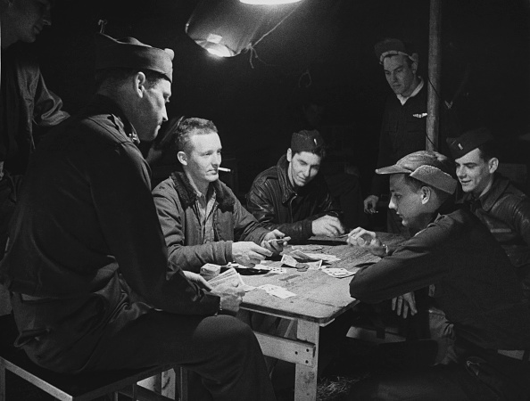 Vintage soldiers playing cards.