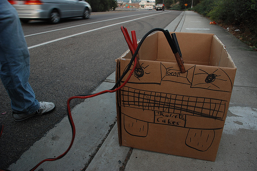 jumpercablebox Jumper cables on box with car drawn on.