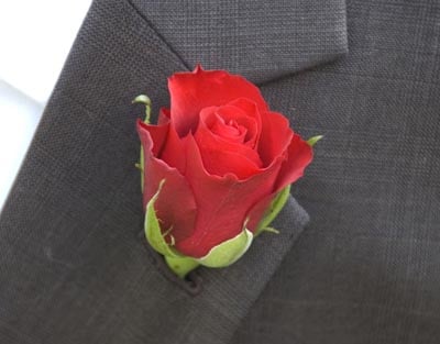 Red rose boutonniere.