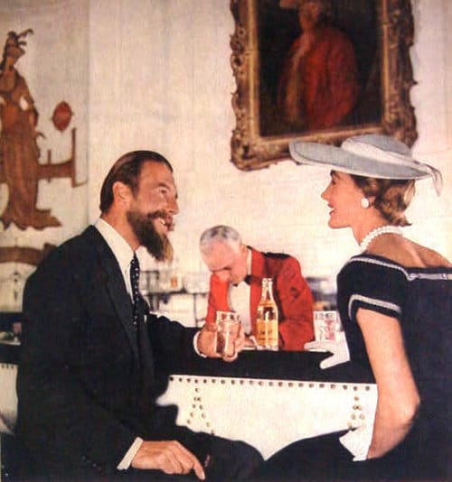 schweppes Man sitting with woman at bar having drink illustration.