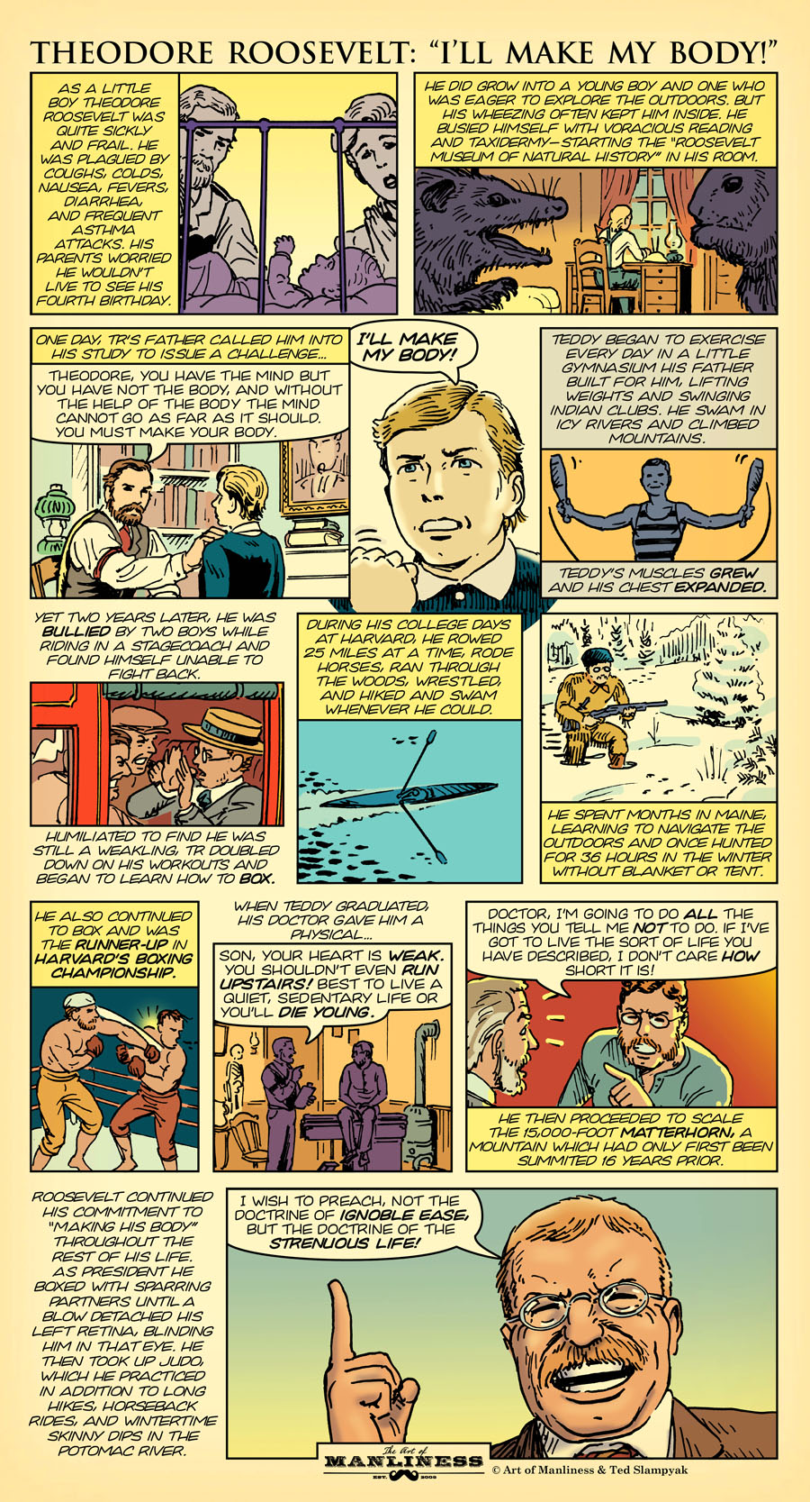 An original AoM Comic featuring a picture of Theodore Roosevelt and a woman.