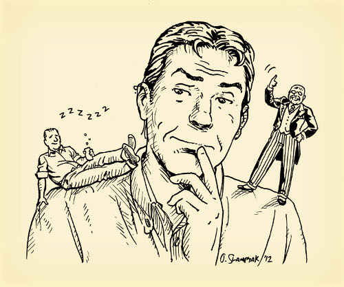 A depleted drawing of a man and a woman.